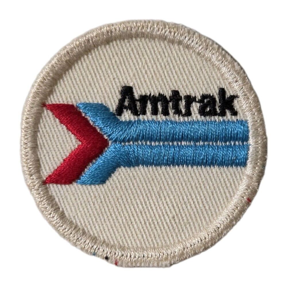 Vintage AMTRAK Round Embroidered Patch 1970's Logo Black, Red, Blue 2" Diameter